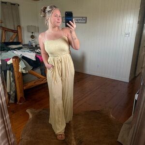 Free People Little Of Your Love Smocked  Ditsy Floral Wide Leg Cute Jumpsuit